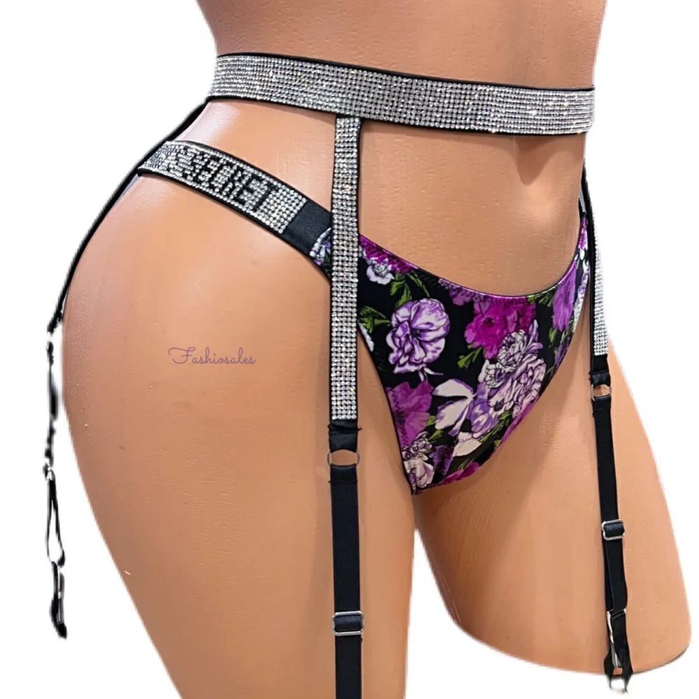 Victorias Secret Very Sexy Rhinestones Shine strap Bling garter belt black